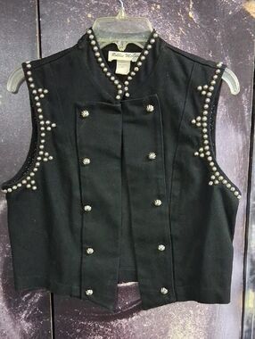 Bobbie McGee Open Black Vest with Silver Stud Trim. Size S